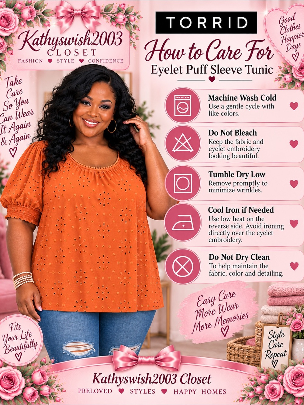 torrid Burnt Orange Eyelet Puff Sleeve Tunic - Picture 6 of 15
